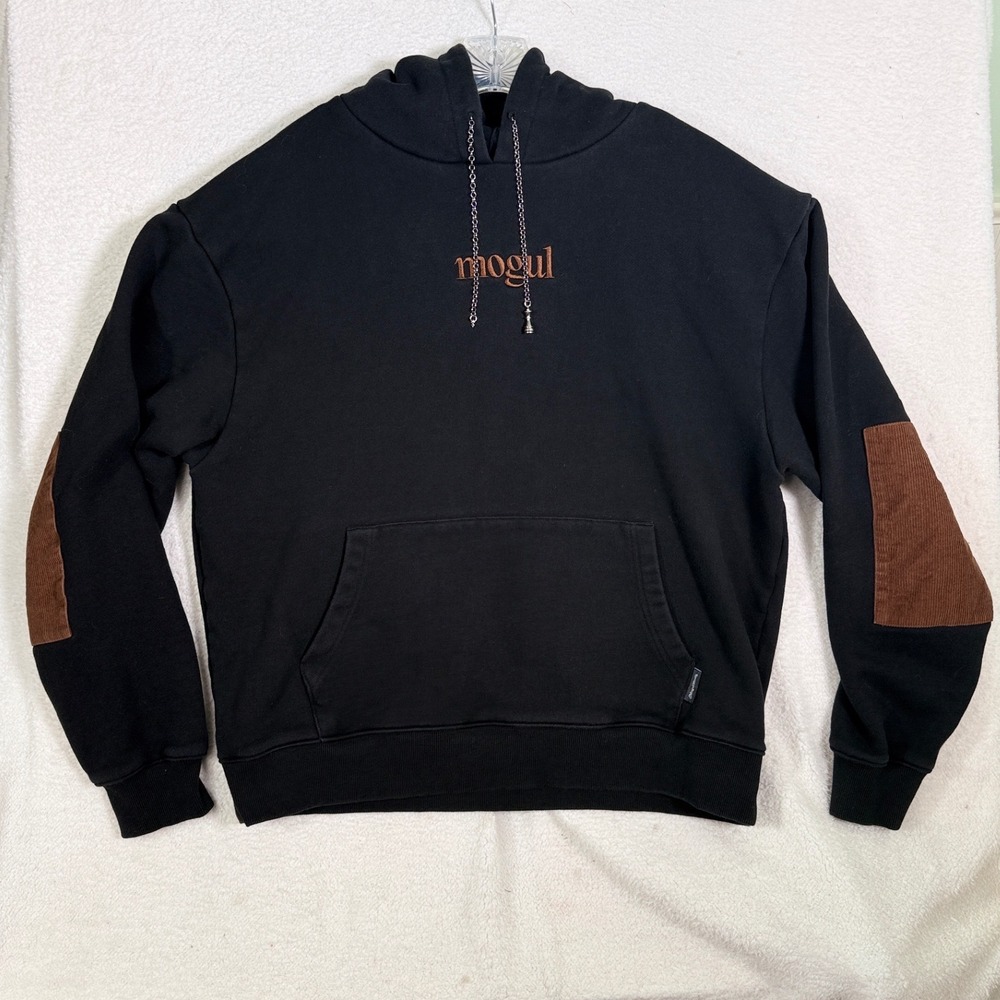Mogul Moves Chess Club Hoodie Mens XL Black Corduroy Elbow Patches Ludwig Ahgren